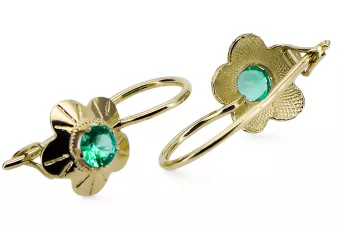 Or jaune 14 carats Émeraude Des boucles d'oreilles Vintage vec028y